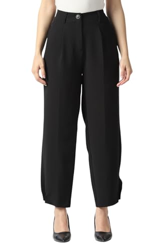 Women Black Solid Casual Trousers