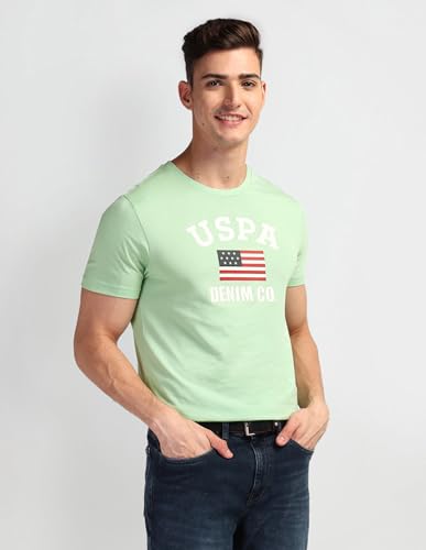 U.S. POLO ASSN. Mens Solid Half Sleeve Graphic Round Neck T-Shirts (UDTSHS0851_LT. Green_L)