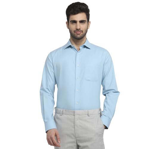 Park Avenue Men Regular Fit Solid Pattern Pure Cotton Semicutaway Collar Full Sleeve Round Hem Formal Shirt Medium Blue