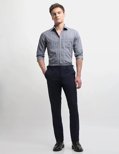 Arrow Men's Hudson Tailored Regular Fit Dobby Trousers (ARALTR2083_Navy_30)