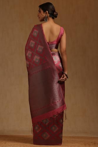 Soch Womens Onion Pink Tussar Geometric Zari Woven Saree