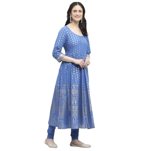 BIBA Women Cotton Printed Kurta Sets (SKD8792OAW24EBLU_Blue, Small