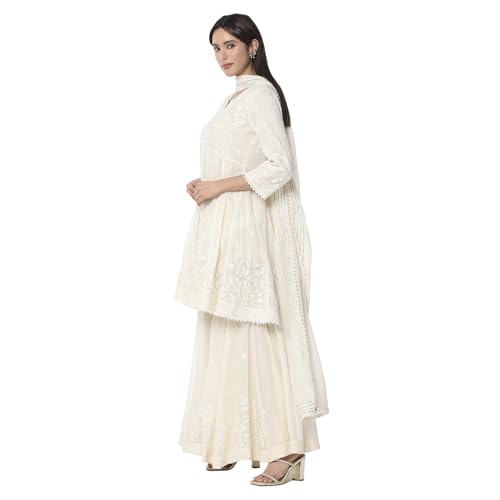 Biba Women Off White Cotton Straight Kurta Set_42