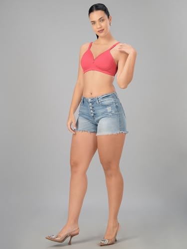 Lovable Women's Seamless V-Neck Non-Padded Full Coverage Wire-Free Bra with Detachable Strap Comfortable Fit T-Shirt/Saree Bra (in, Cup Band, 32, 32, C, 36, Regular, Coral Pink)