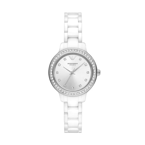 Emporio Armani Ceramic Analog Silver Dial Women Watch-Ar70013, White Band