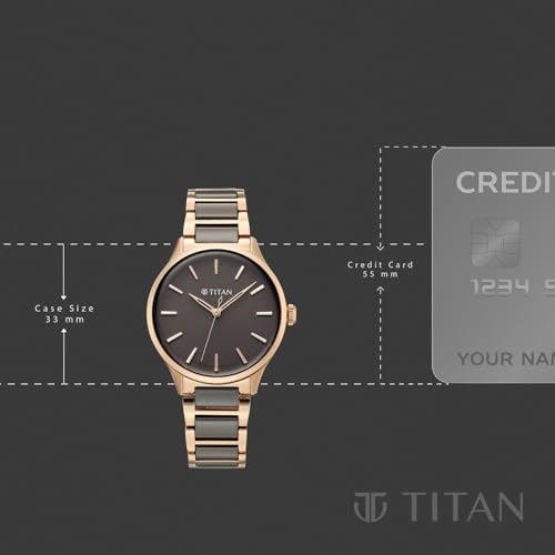 Titan Work Essentials with Brown Dial Rose Gold Metal Strap Watch for Women - 95379KD01