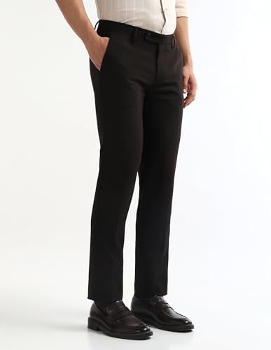 Arrow Men's Textured Dobby Trousers (ARAKTR2031_Black_32)