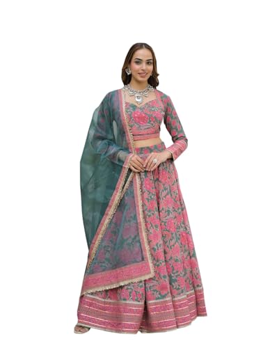 Divena Green Printed Cotton Lehenga with Choli and Dupatta