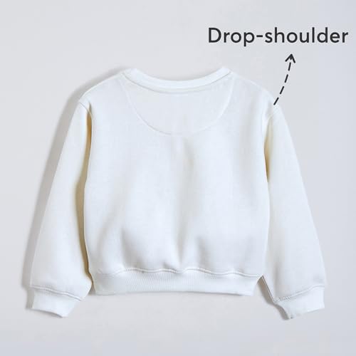 Hopscotch Girls White Full Sleeves Floral Applique Pullover Sweatshirt for Age (2-3 Years)