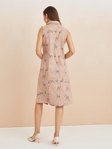 Latin Quarters Women's Beige Collar Neck Sleeveless Printed Casual Shirt Dress_S