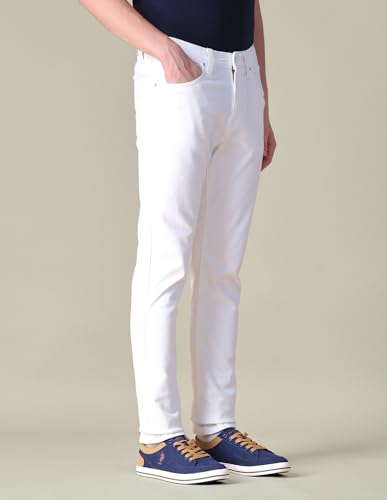 U.S. Polo Assn. Denim Co. Men's Brandon Slim Tapered Fit White Jeans (UDJENO3024_White_38)