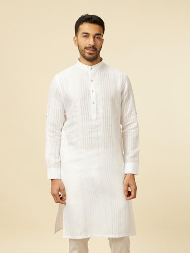 Manyavar White Linen Plain Kurtas