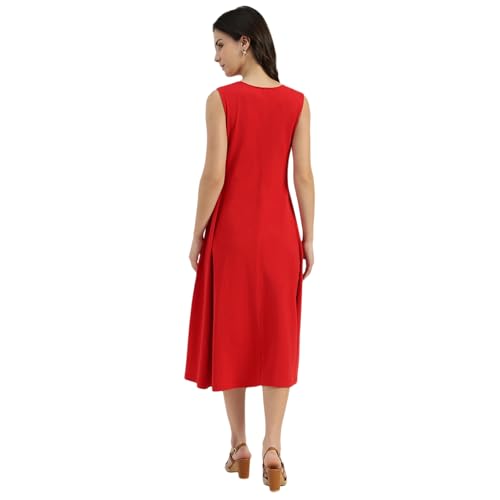 United Colors of Benetton Round Neck Solid A-Line Dress (Size: M) - 26P3E99W3821IRC5 Red