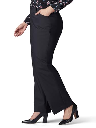 LEE Women's Plus Size Flex Motion Regular Fit Trouser Pant, Black, 30W Medium