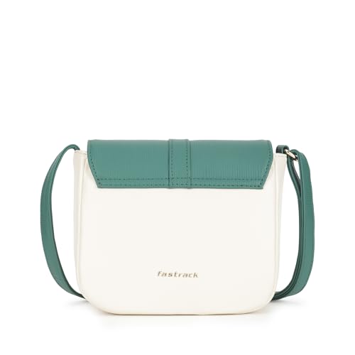 Fastrack RufflePlay green Sling | Faux-Leather Women’s Handbag | Textured Flap Sling with Button Closure & Adjustable Strap