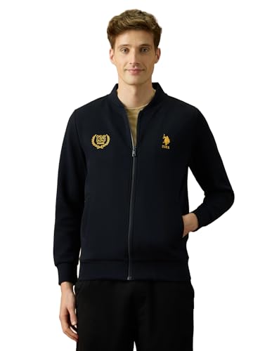 U.S.Polo Association Men's Brand Embroidered Varsity Theatre Zipper Sweatshirt (USSWS4346_Navy_M)