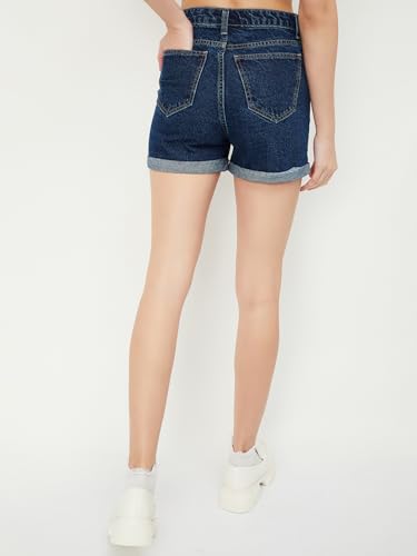 Max Women Solid Denim Shorts (LOOM2DDARK BLUE)_30