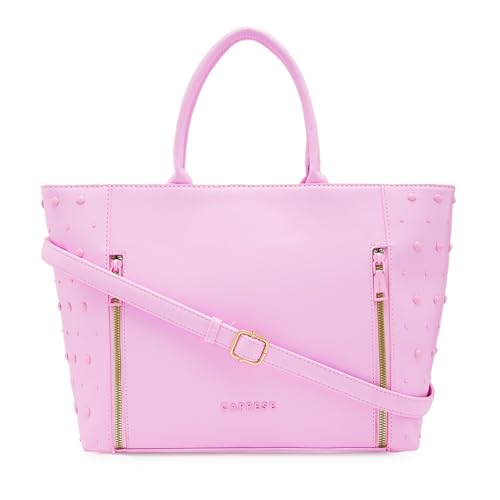 Caprese Midge Medium Tote Bag for Women | Stylish Faux Leather Shoulder Bag with Multi-Compartment, Adjustable & Detachable Strap | Fits Up to 16-Inch Laptop | Ideal for Work, Travel, Shopping (Pink)