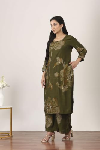 Rangriti Viscose Polyester Printed Straight Festive Kurta With Palazzo