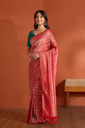Taneira Women Red Viscose Crepe Woven Saree with Unstitched Blouse Piece (SAPP01AD1003-Red)