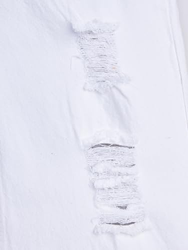 Knit N Knot Girl's Kids Premium White Wide Leg Flared Fit Relaxed Loose Torn Ruptured High Waist Frayed Bottom Jeans | Regular Casual Festival Occassional Wear | Non Stretch | Adjustable Waist