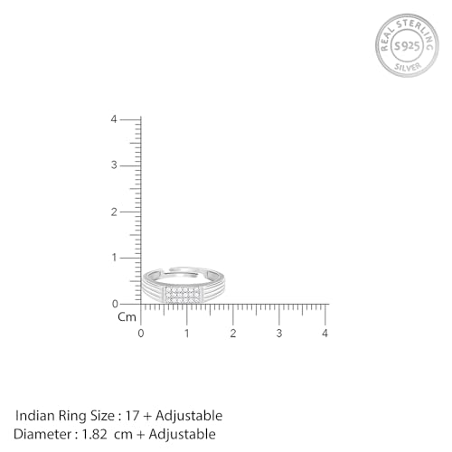 GIVA 925 Silver Zircon Rectangle Ring For Him, Adjustable | Gifts for Men and Boys | With Certificate of Authenticity and 925 Stamp | 6 Months Warranty