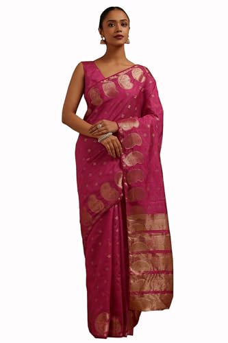 Soch Womens Fuchsia Art Silk Zari Woven Saree