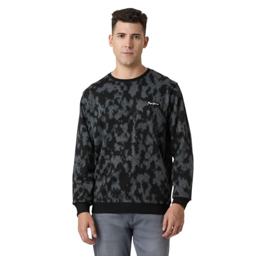 Pepe Black Self Design Full Sleeves Men Sweatshirt