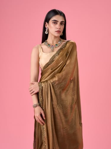 MOHEY Women's Regal Mehandi Green Organza Saree with Blouse Piece (Green)