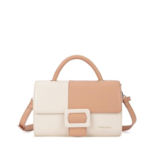 Fastrack Pastel Play Satchel | Faux-Leather Women’s Handbag in Pink & White | Buckle-Flap Design with Dual Carry Options & Spacious Interior