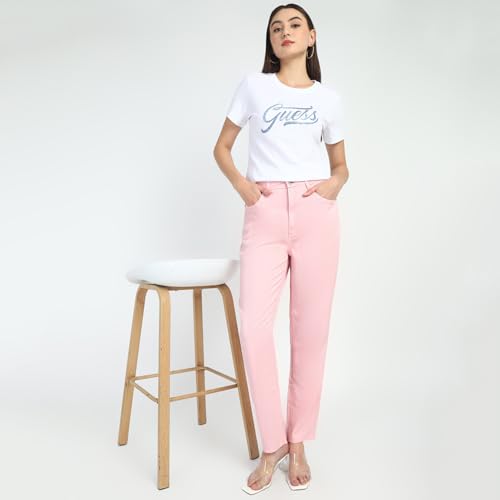 GUESS Women's Pink Lyocell Solid Relaxed Fit Jeans