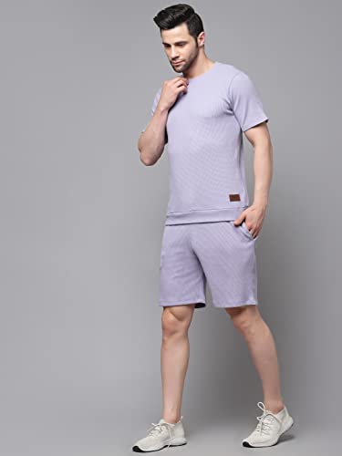 Rigo Waffle Knit Self Textured Co-ord Set for Men | Night Suit Set | Lounge-wear Nightdress Pajama Set | Beach, Vacation Wear Light Purple