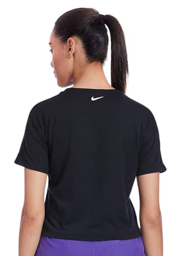 Nike Women's Plain Regular fit T-Shirt (CT6971-010_Black/White S)