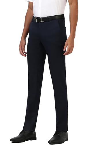 Peter England Men Navy Check Slim Fit Trousers