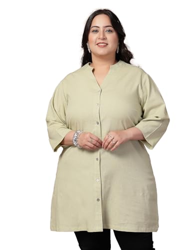 Women Plus Size Solid Linen Tunic (LTNC23468-LIGHTGREEN-4XL)