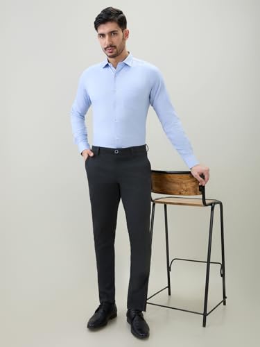 Park Avenue Men Slim Fit Structure Pattern Pure Cotton Semi Cutaway Collar Full Sleeve Formal Shirt Blue