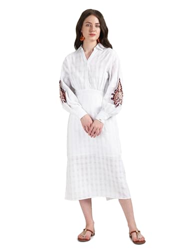 U.S. POLO ASSN. women's Cotton Fit and Flare Midi Casual Dress (UWSS24DRS122 White