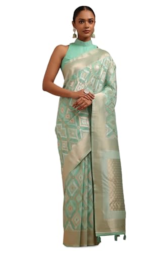 Soch Womens Light Green Linen Zari Woven Saree With Zari Woven