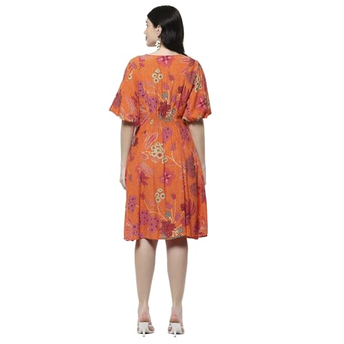 Biba Women's Viscose Flared Mini Dress (SPIOT2949SS25ORG_Orange