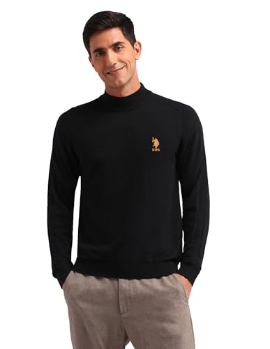 U.S. POLO ASSN. Men's Black Solid High Neck Long Sleeve Casual Cotton Regular Fit Sweater (USSWE2252_Black_3XL)