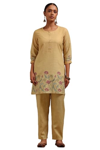 Soch Womens Mustard Linen Floral Print Co-Ord Set