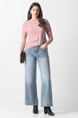 Women Pink Textured Formal Round Neck Top