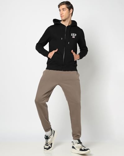 GAP Men Printed Regular Fit Full Zip Neck Full Sleeves Sweatshirt,Black,L