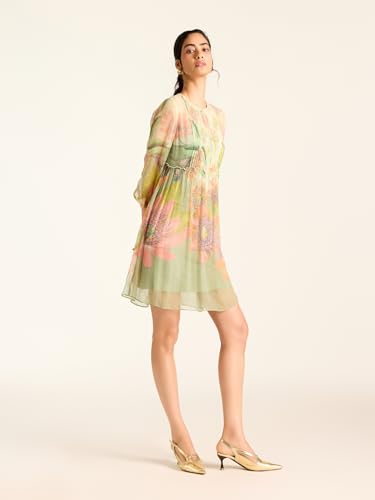 Label RITU KUMAR Green Miley Full Sleeves Printed Short Dress