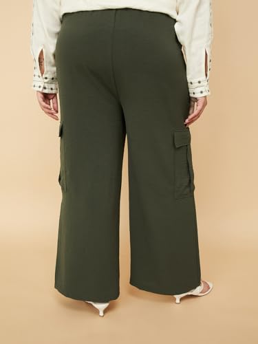 Max Women Solid Wide Leg Cargos (Green_3XL)