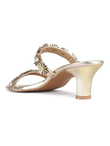 Inc.5 Womens Golden Ethnic Embellished Pattern Round Toe Shape Block heels 40