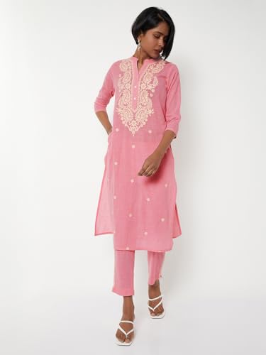 Max Women Embroidered Straight Kurta Set (Pink_XXL)