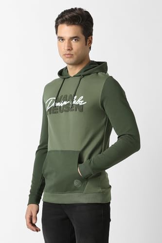 Men Green Embroidered Hooded Neck Sweatshirt