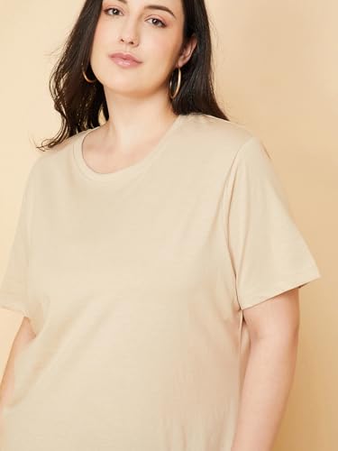 Max Women Solid T-Shirt (Beige_6XL)