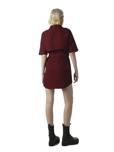 ONLY Women's Solid Fit and Flare Maroon Dress